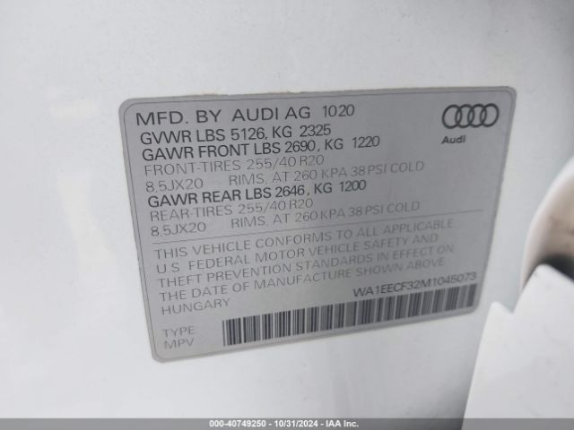 WA1EECF32M1045073 Audi Q3 Premium Plus 45 Tfsi S Line Quattro Tiptronic