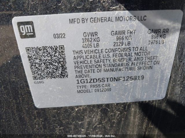 1G1ZD5ST0NF125819 Chevrolet Malibu Fwd Lt