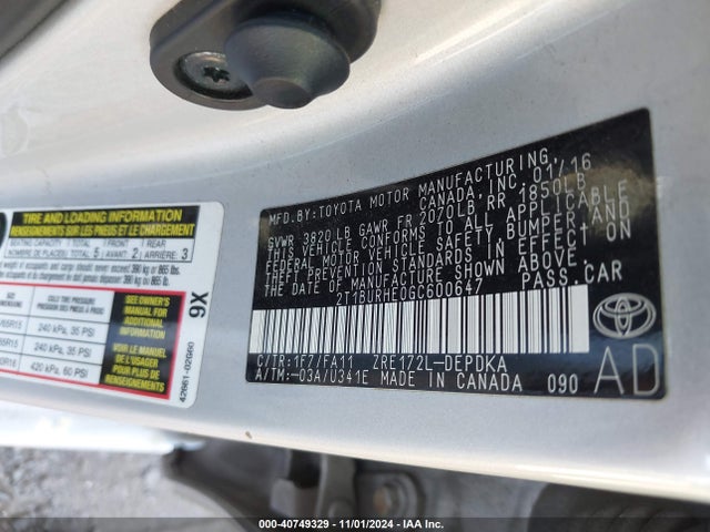 Toyota COROLLA L 2016 2T1BURHE0GC600647 Image 9