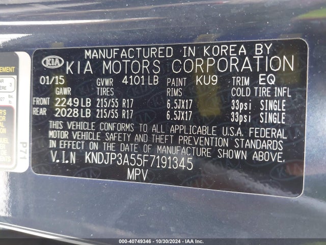 KIA SOUL + 2015 KNDJP3A55F7191345 Image 9