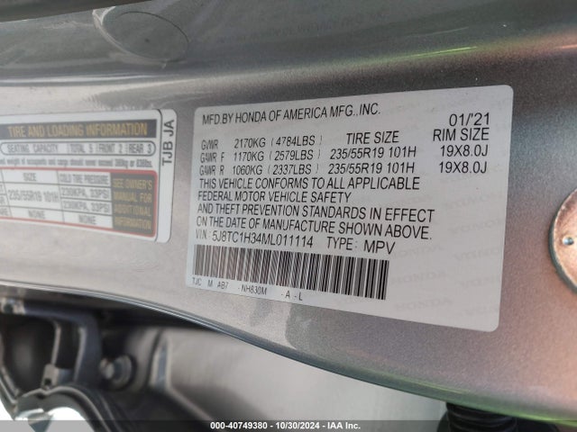 5J8TC1H34ML011114 Acura Rdx Standard
