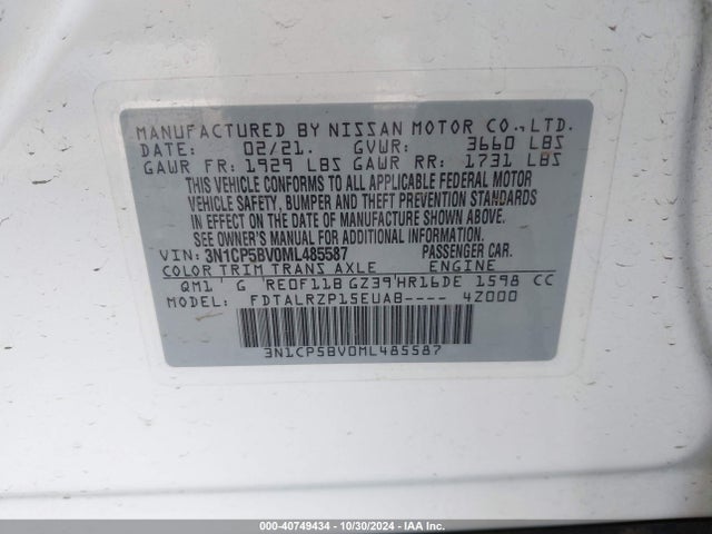 Nissan Kicks S Xtronic Cvt 2021 3N1CP5BV0ML485587 Image 9
