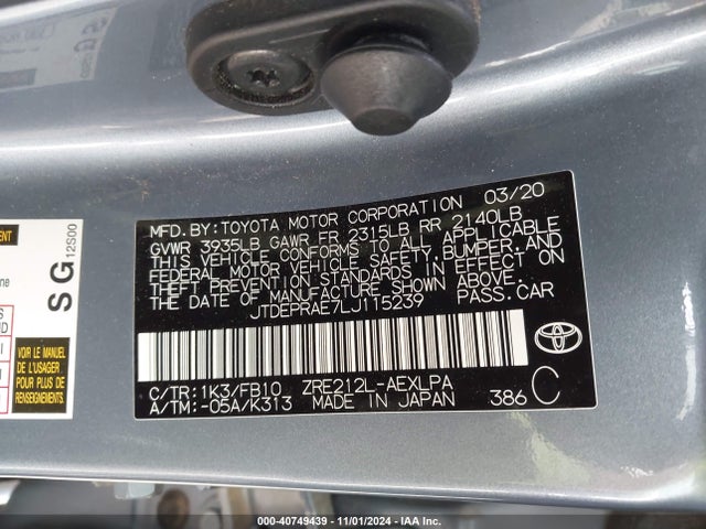 Toyota COROLLA LE 2020 JTDEPRAE7LJ115239 Image 9
