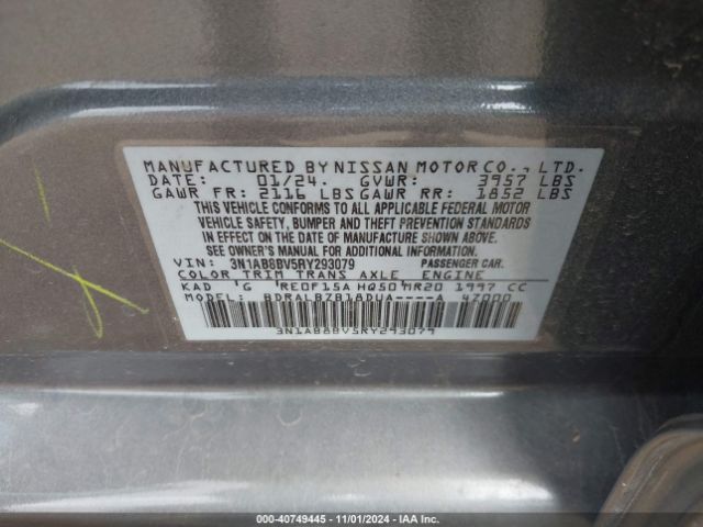 3N1AB8BV5RY293079 Nissan Sentra S Xtronic Cvt
