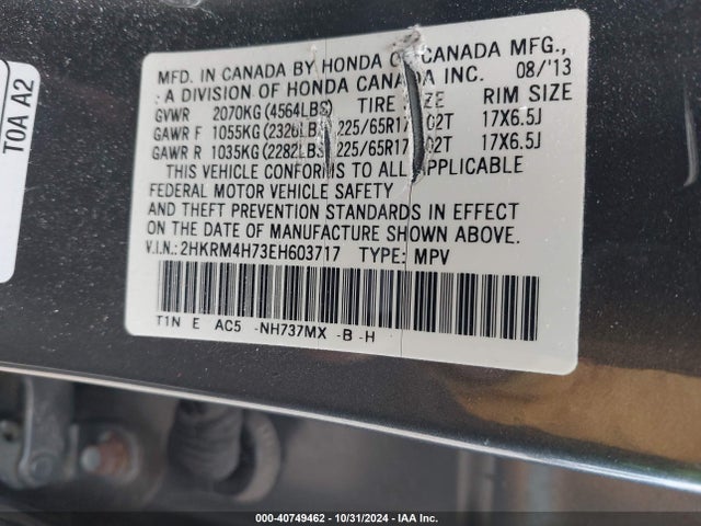 Honda Cr-v Ex-l 2014 2HKRM4H73EH603717 Image 9