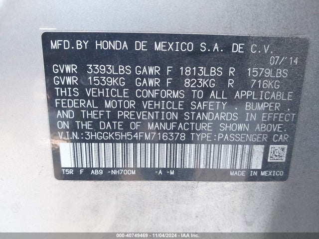 Honda FIT LX 2015 3HGGK5H54FM716378 Image 9