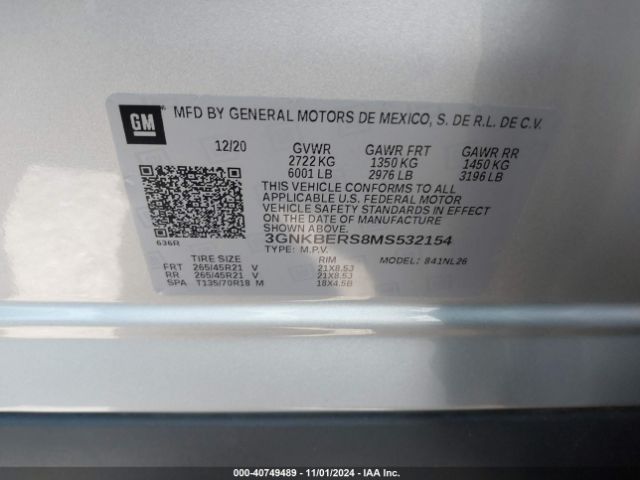 3GNKBERS8MS532154 Chevrolet Blazer Fwd Rs