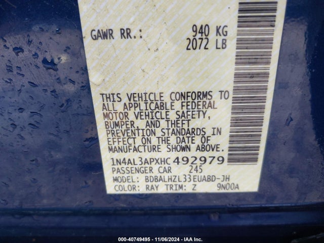 1N4AL3APXHC492979 Nissan Altima 2.5 Sr