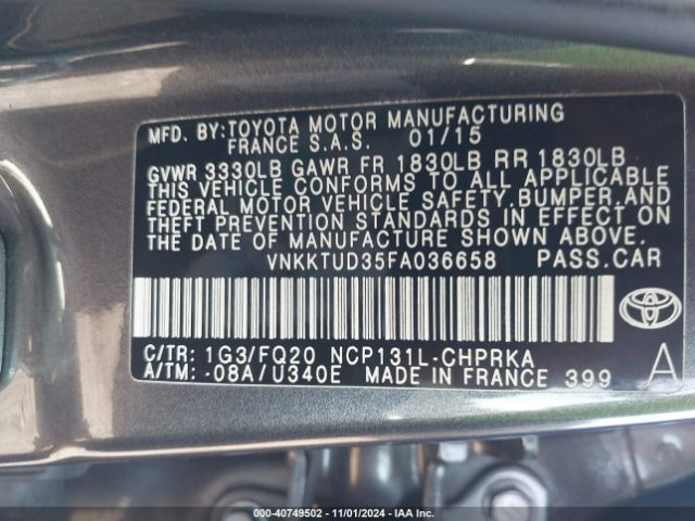 VNKKTUD35FA036658 Toyota YARIS L