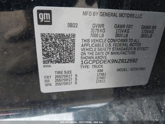 1GCPDDEK9NZ612592 Chevrolet Silverado 1500 4wd  Standard Bed Lt
