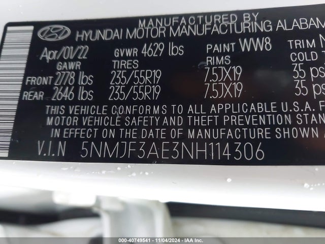 Hyundai TUCSON SEL 2022 5NMJF3AE3NH114306 Image 9