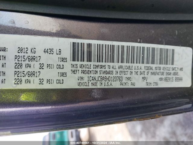 1C4NJCBA9HD123763 Jeep Compass Sport Fwd