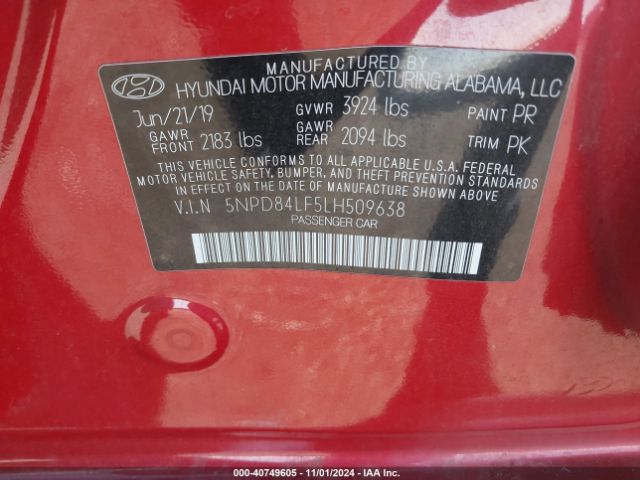 5NPD84LF5LH509638 Hyundai ELANTRA SEL