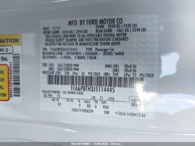 1FA6P8TH3J5114445 Ford Mustang Ecoboost