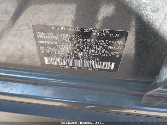 JF2GTAPC7M8296218 Subaru Crosstrek Premium