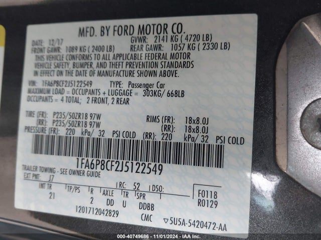 Ford MUSTANG GT 2018 1FA6P8CF2J5122549 Image 9