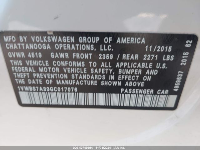 1VWBS7A33GC017076 Volkswagen Passat 1.8t Se