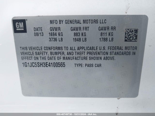 Chevrolet Sonic Lt Auto 2014 1G1JC5SH3E4100565 Image 9