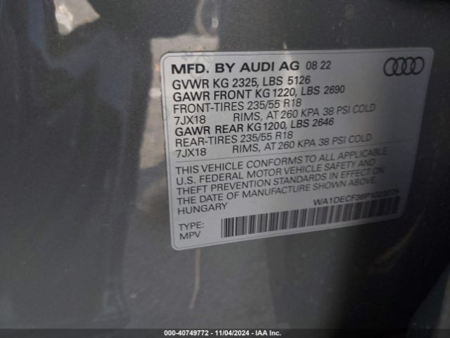 WA1DECF36P1023075 Audi Q3 Premium 45 Tfsi S Line Quattro Tiptronic