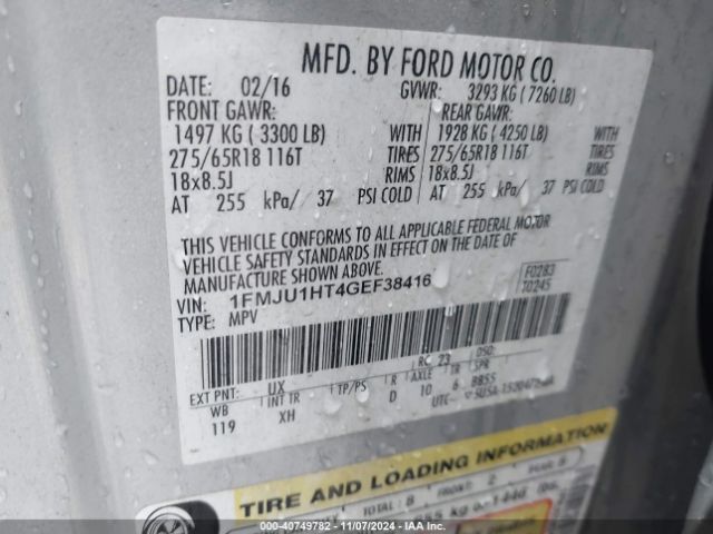 1FMJU1HT4GEF38416 Ford Expedition Xlt