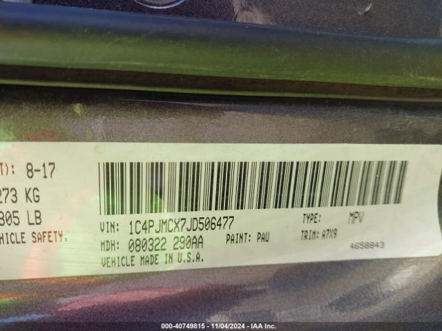 1C4PJMCX7JD506477 Jeep Cherokee Latitude 4x4