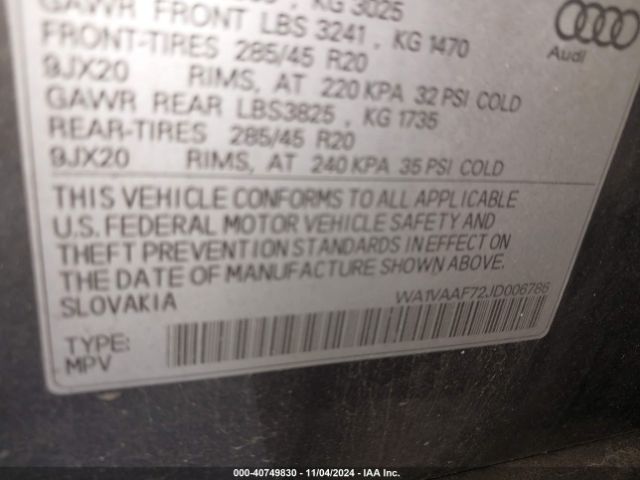 WA1VAAF72JD006786 Audi Q7 3.0t Premium