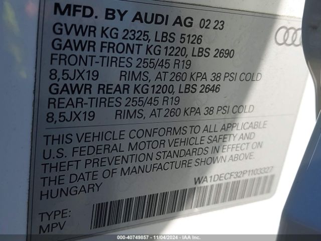 WA1DECF32P1103327 Audi Q3 Premium 45 Tfsi S Line Quattro Tiptronic