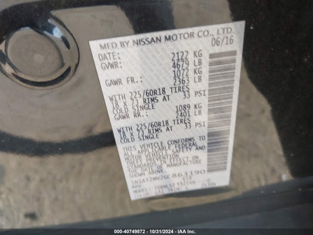 Nissan Rogue Sl 2016 5N1AT2MV2GC863190 Image 9