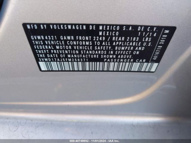 3VWD17AJ5FM258371 Volkswagen Jetta 1.8t Se