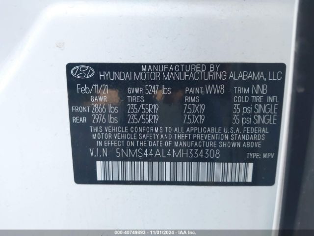 5NMS44AL4MH334308 Hyundai Santa Fe Limited