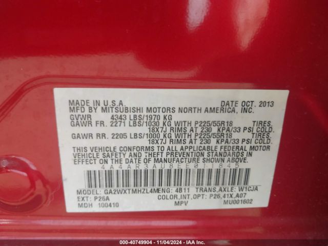 4A4AR3AU8EE011845 Mitsubishi Outlander Sport Es