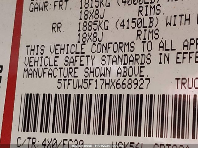 5TFUW5F17HX668927 Toyota Tundra Sr5 5.7l V8