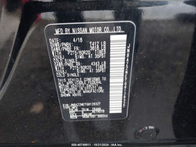 JN8AZ2NE7G9126327 Infiniti Qx80 Limited