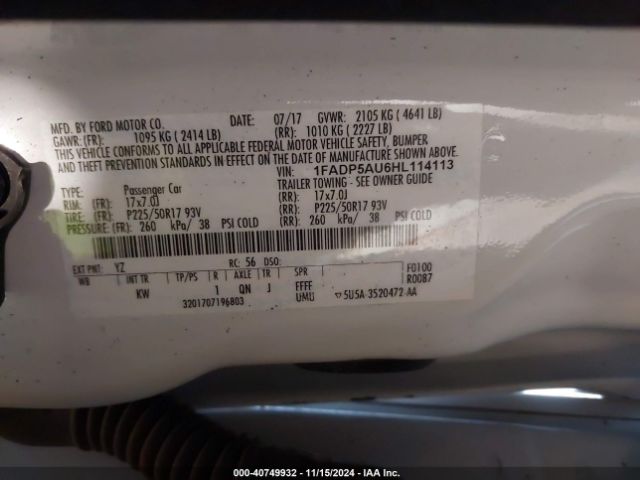1FADP5AU6HL114113 Ford C-max Hybrid Se