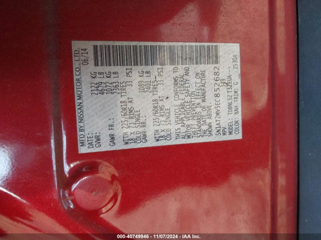 Nissan Rogue Sl 2014 5N1AT2MV5EC852682 Image 9