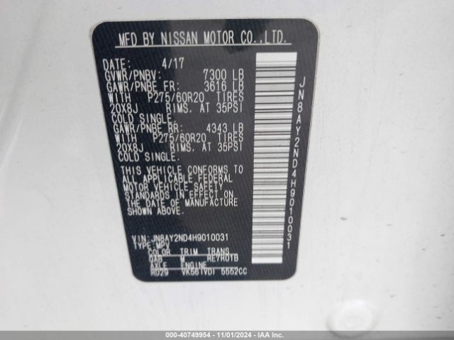JN8AY2ND4H9010031 Nissan Armada Platinum