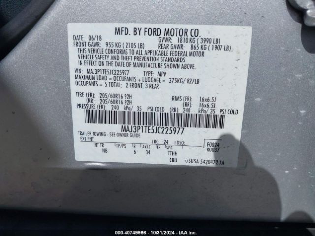 MAJ3P1TE5JC225977 Ford Ecosport Se