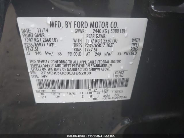 2FMDK3GC0EBB52830 Ford EDGE SE