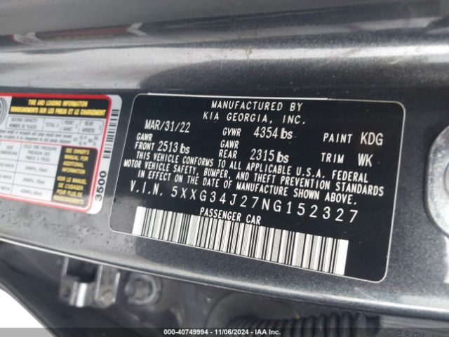 5XXG34J27NG152327 KIA K5 EX