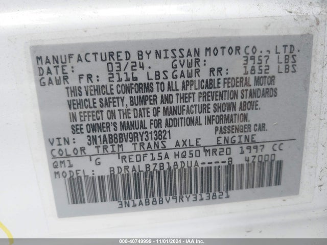 Nissan Sentra S Xtronic Cvt 2024 3N1AB8BV9RY313821 Image 9