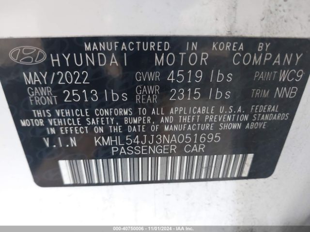 KMHL54JJ3NA051695 Hyundai Sonata Hybrid Limited