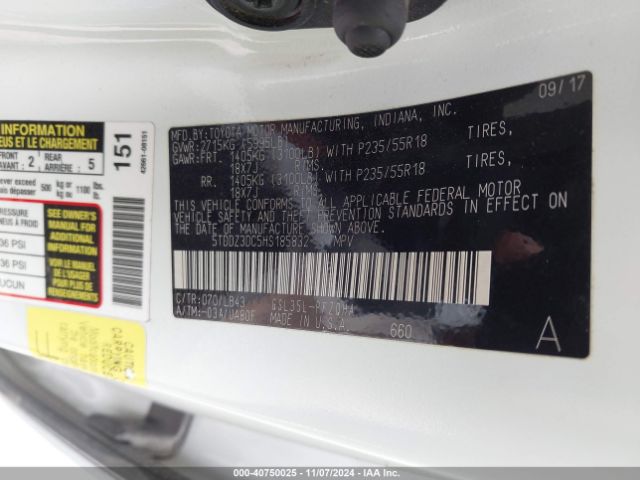 5TDDZ3DC5HS185832 Toyota Sienna Limited 7 Passenger