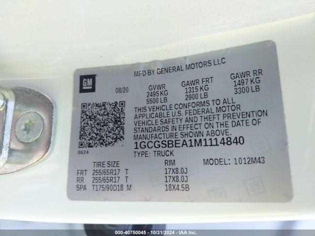 1GCGSBEA1M1114840 Chevrolet Colorado 2wd  Short Box Wt
