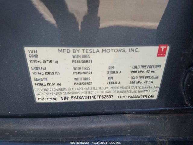 5YJSA1H14EFP62507 Tesla Model S P85
