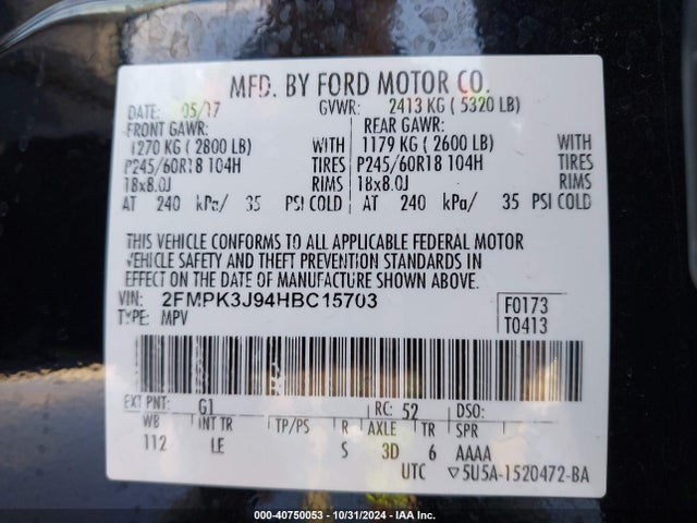 Ford EDGE SEL 2017 2FMPK3J94HBC15703 Image 9