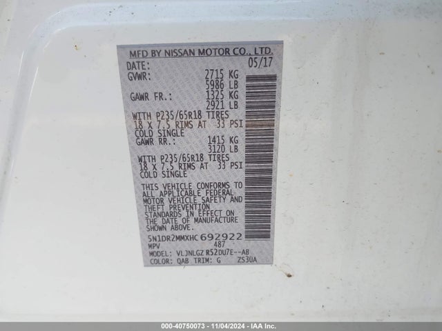 Nissan Pathfinder Sl 2017 5N1DR2MMXHC692922 Image 9