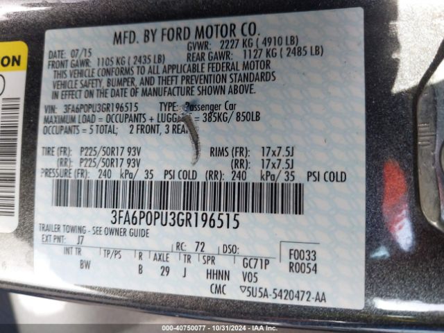 3FA6P0PU3GR196515 Ford Fusion Energi Se Luxury