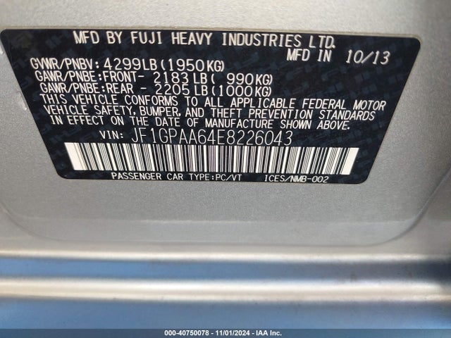 Subaru Impreza 2.0i 2014 JF1GPAA64E8226043 Image 9