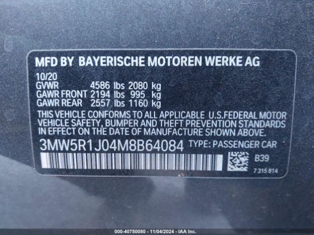 3MW5R1J04M8B64084 BMW 330I