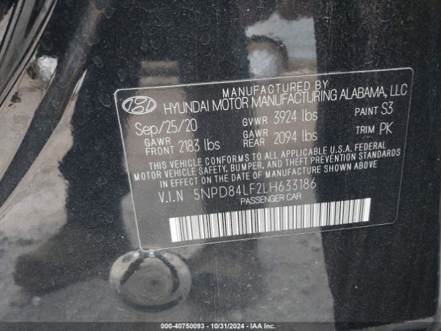 5NPD84LF2LH633186 Hyundai ELANTRA SEL